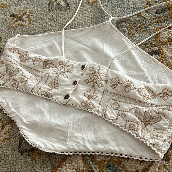 Anthropologie Boho Embroidered Neutral Coastal Festival Halter Crop Top Sz 12 - Picture 6 of 12